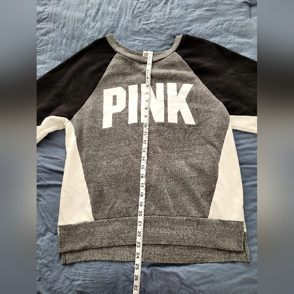 PINK Gray/Black/White Sweatshirt. Used/Fair Condition. Sz Small. - Picture 5 of 14